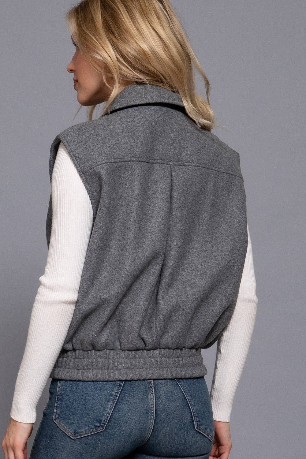 Notched Collar Zip Up Vest
