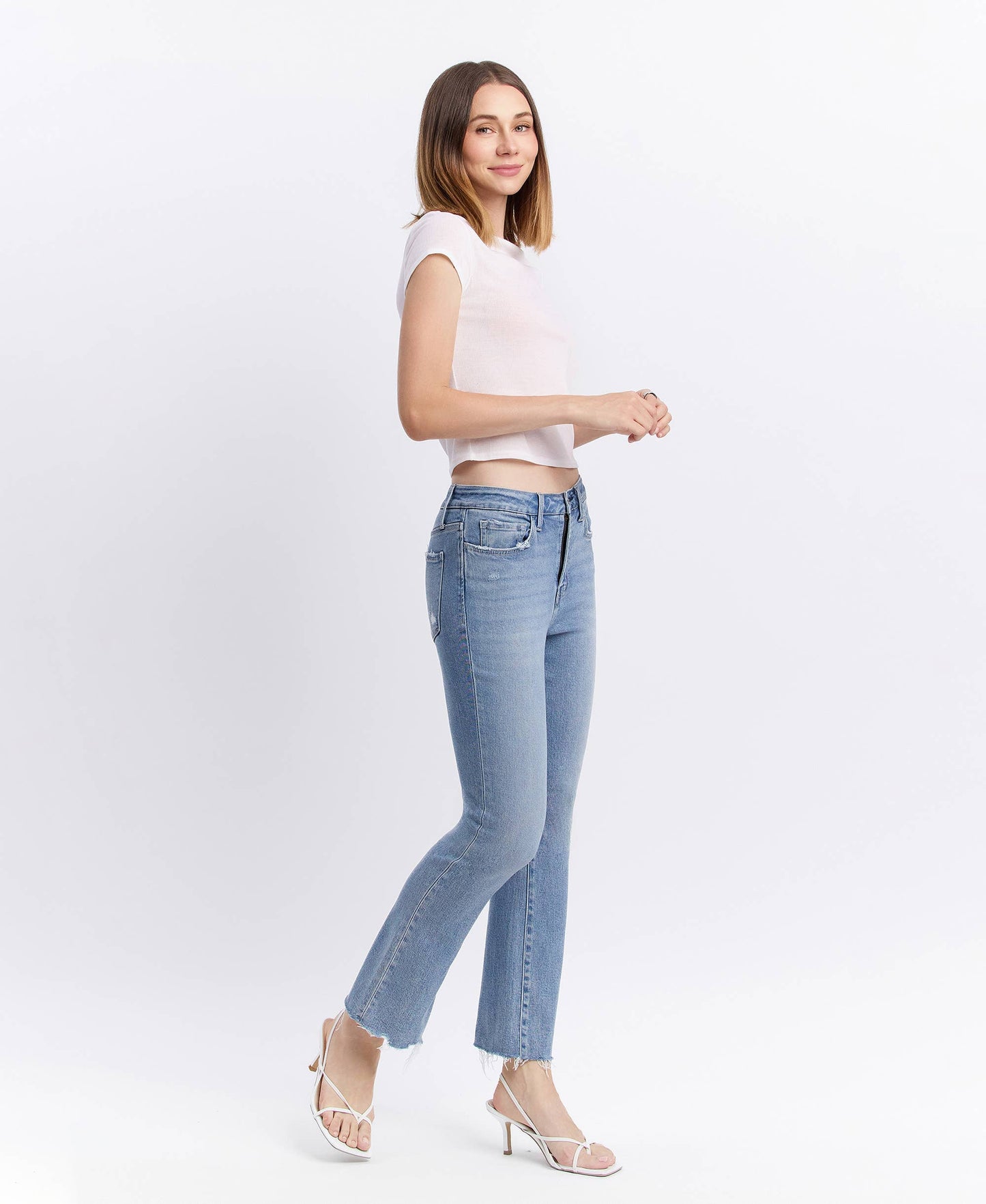 LV1709: HIGH RISE RAW HEM KICK FLARE JEANS