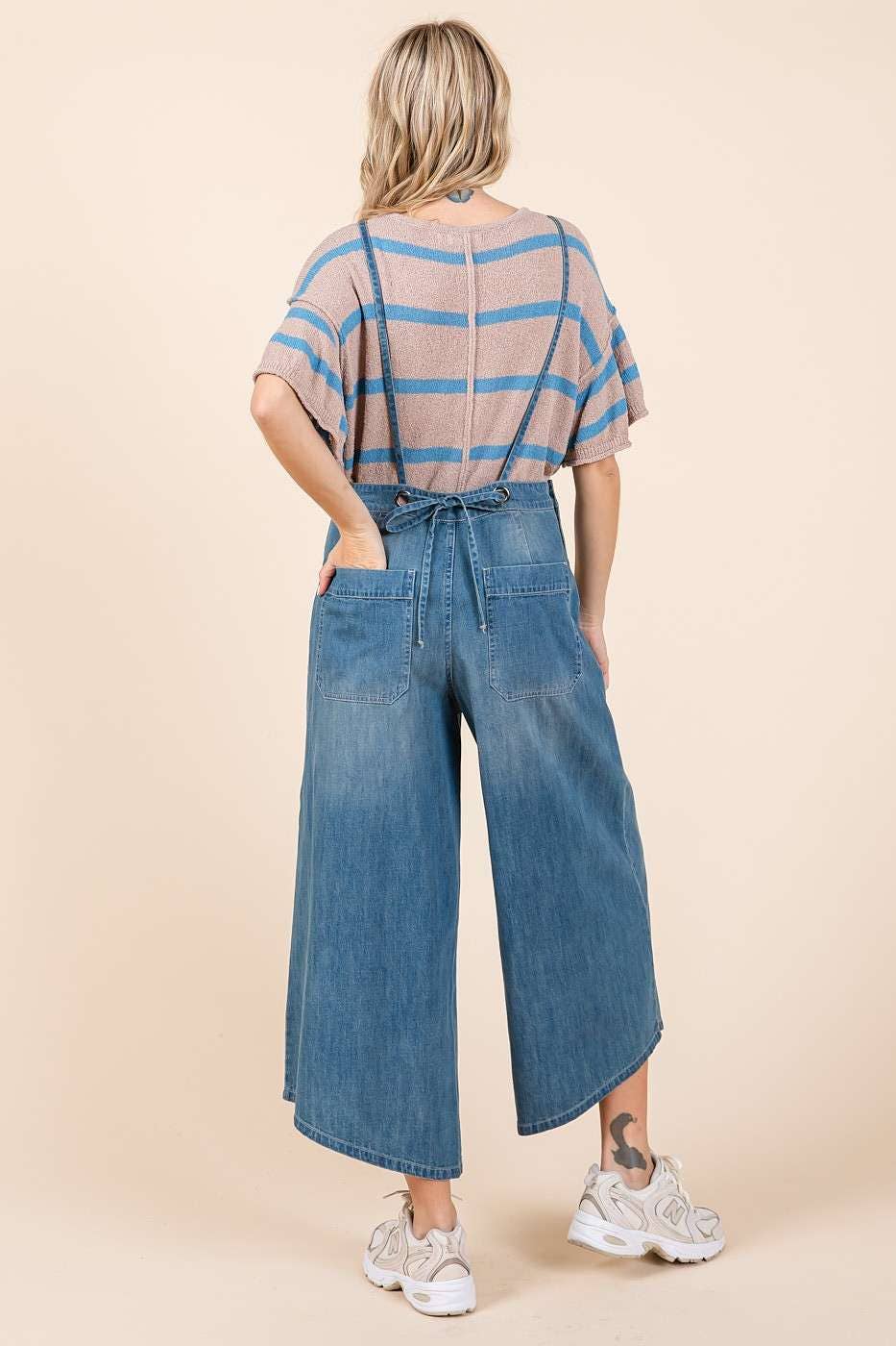 DENIM TIE BACK OVERALLS