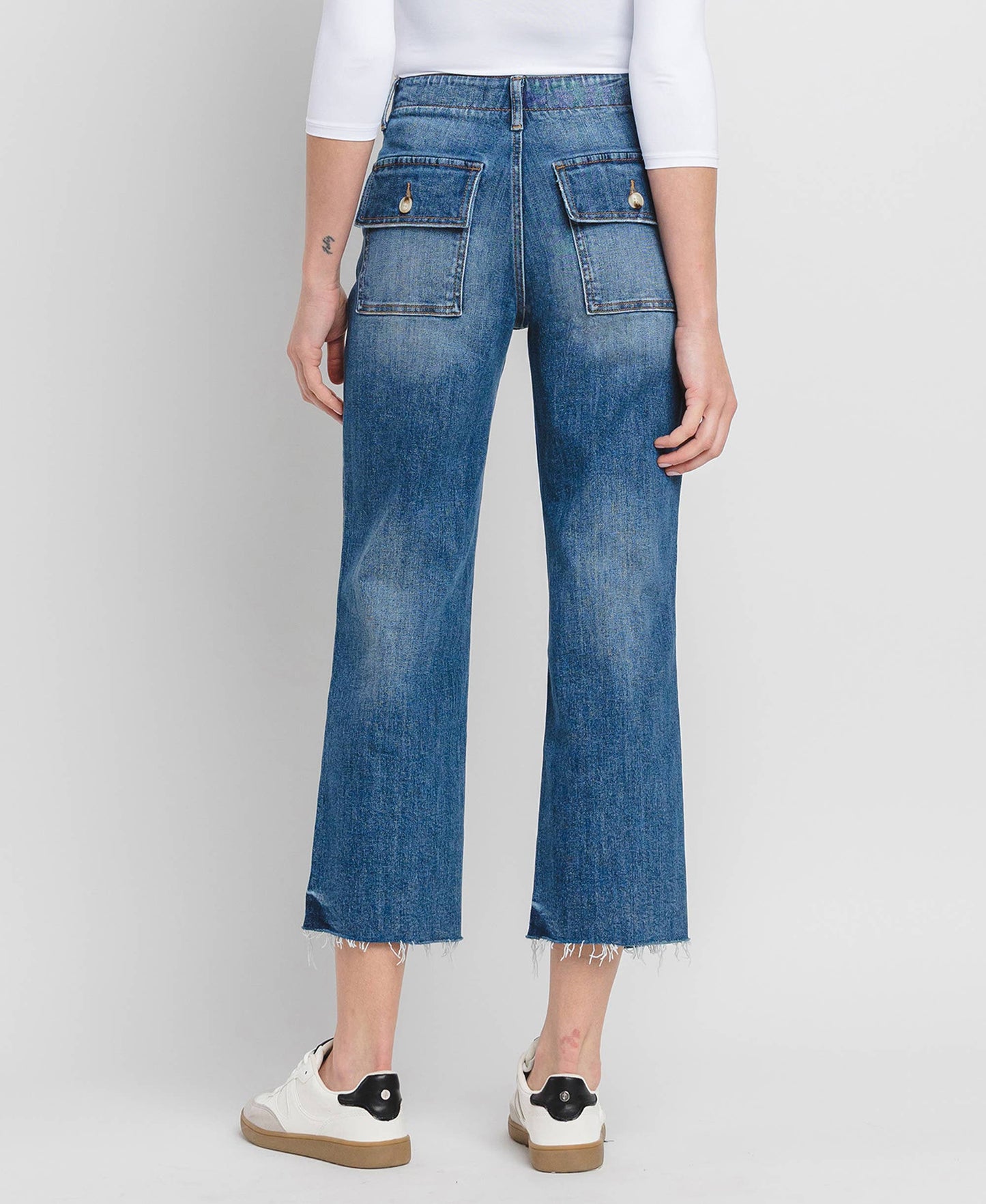 LV1355: HIGH RISE CROP UTILITY POCKET STRAIGHT JEANS