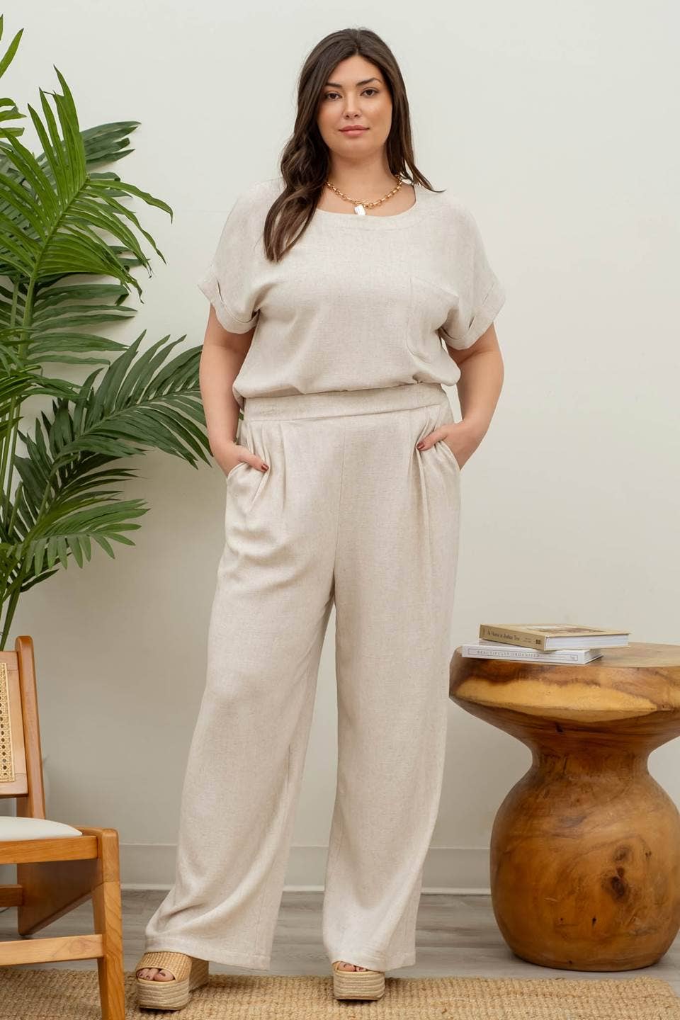 Curvy Wide Leg Linen Pants