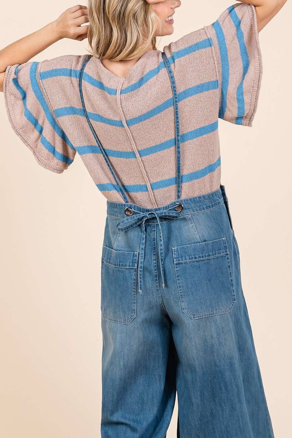 DENIM TIE BACK OVERALLS