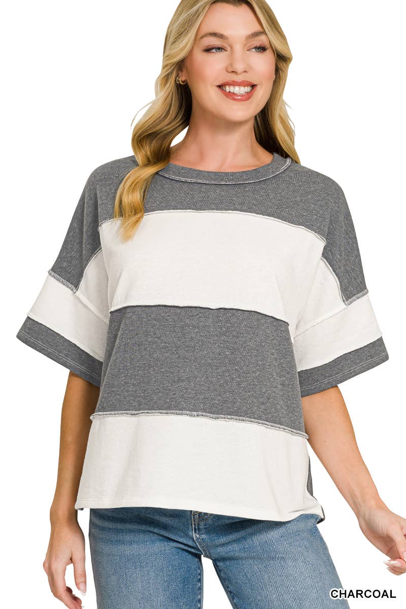Color Block Exposed Seam Top