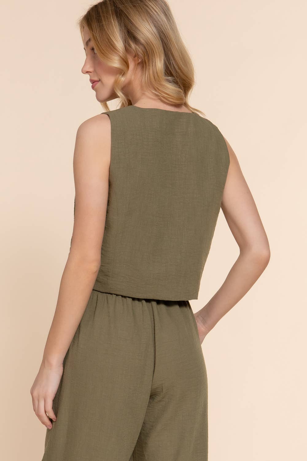 V-Neckline Linen Effect Vest