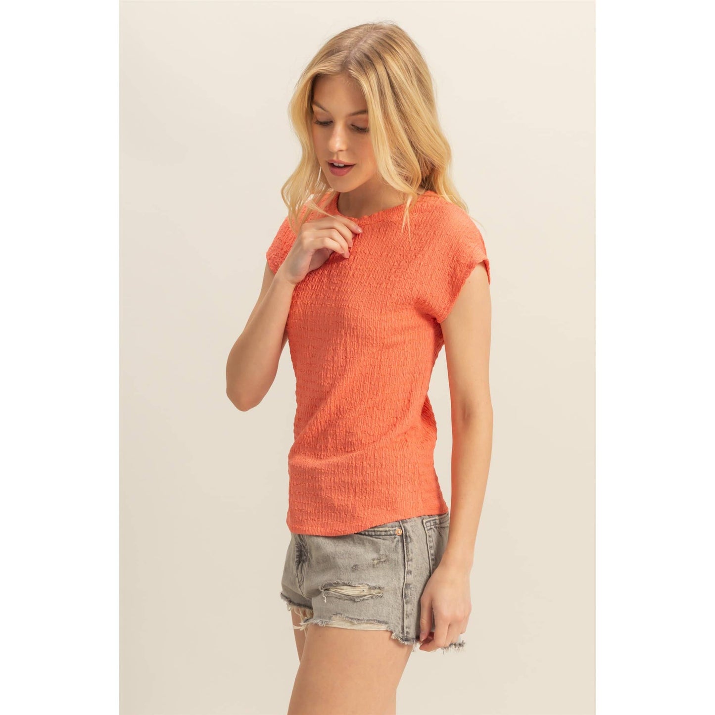 Crew Neck Textured Knit Top