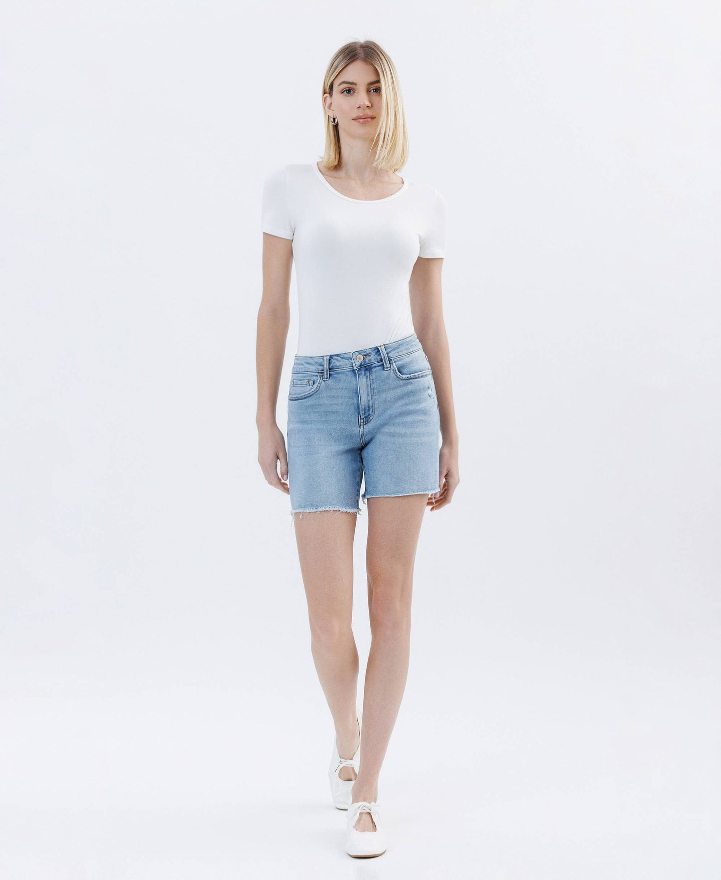LV1726: HIGH RISE RAW HEM MIDI SHORTS