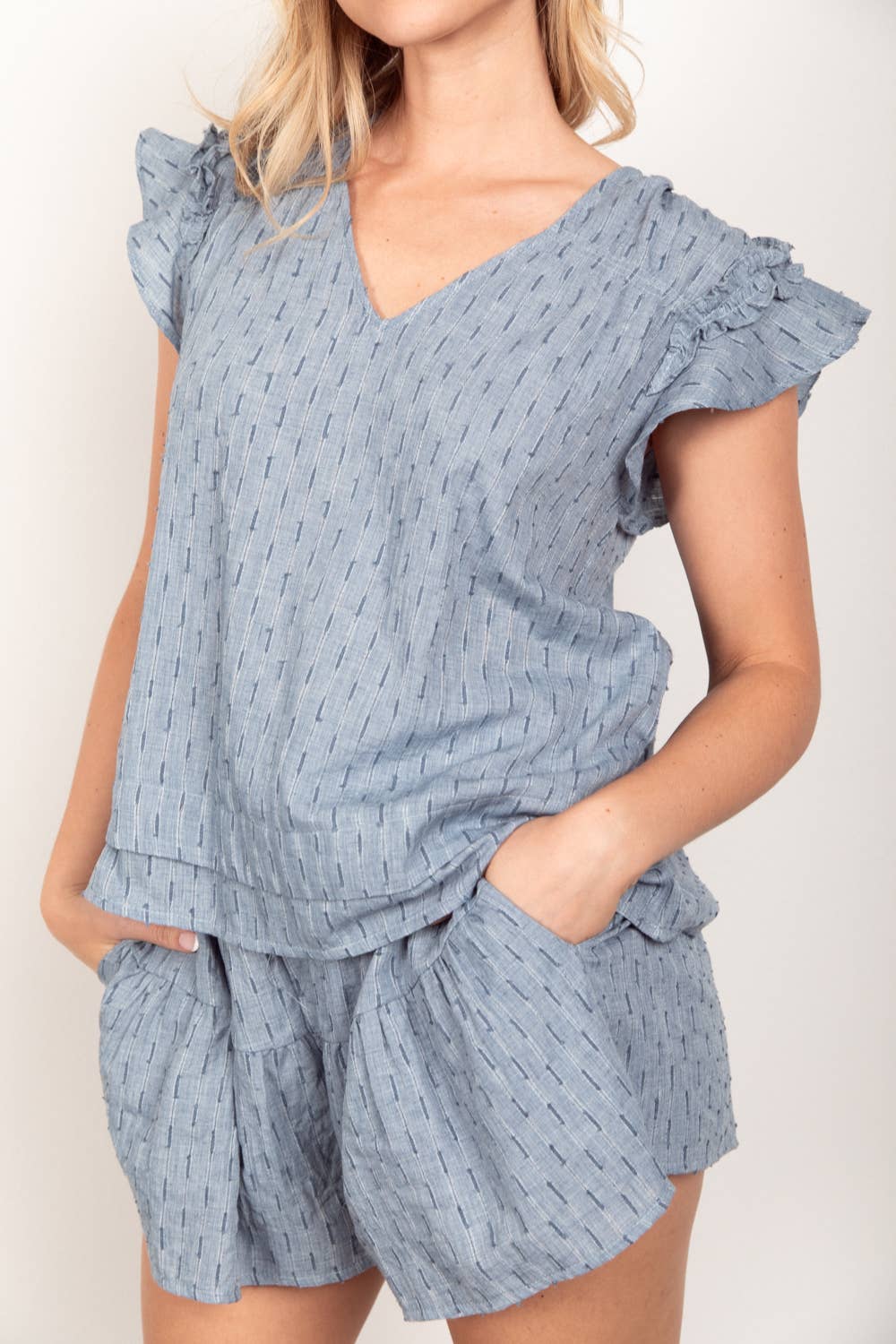 Solid Cotton Woven Cute T op & Shorts Set