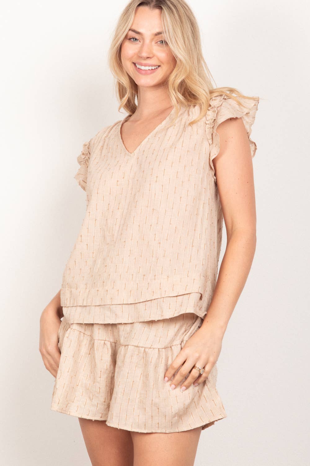 Solid Cotton Woven Cute T op & Shorts Set