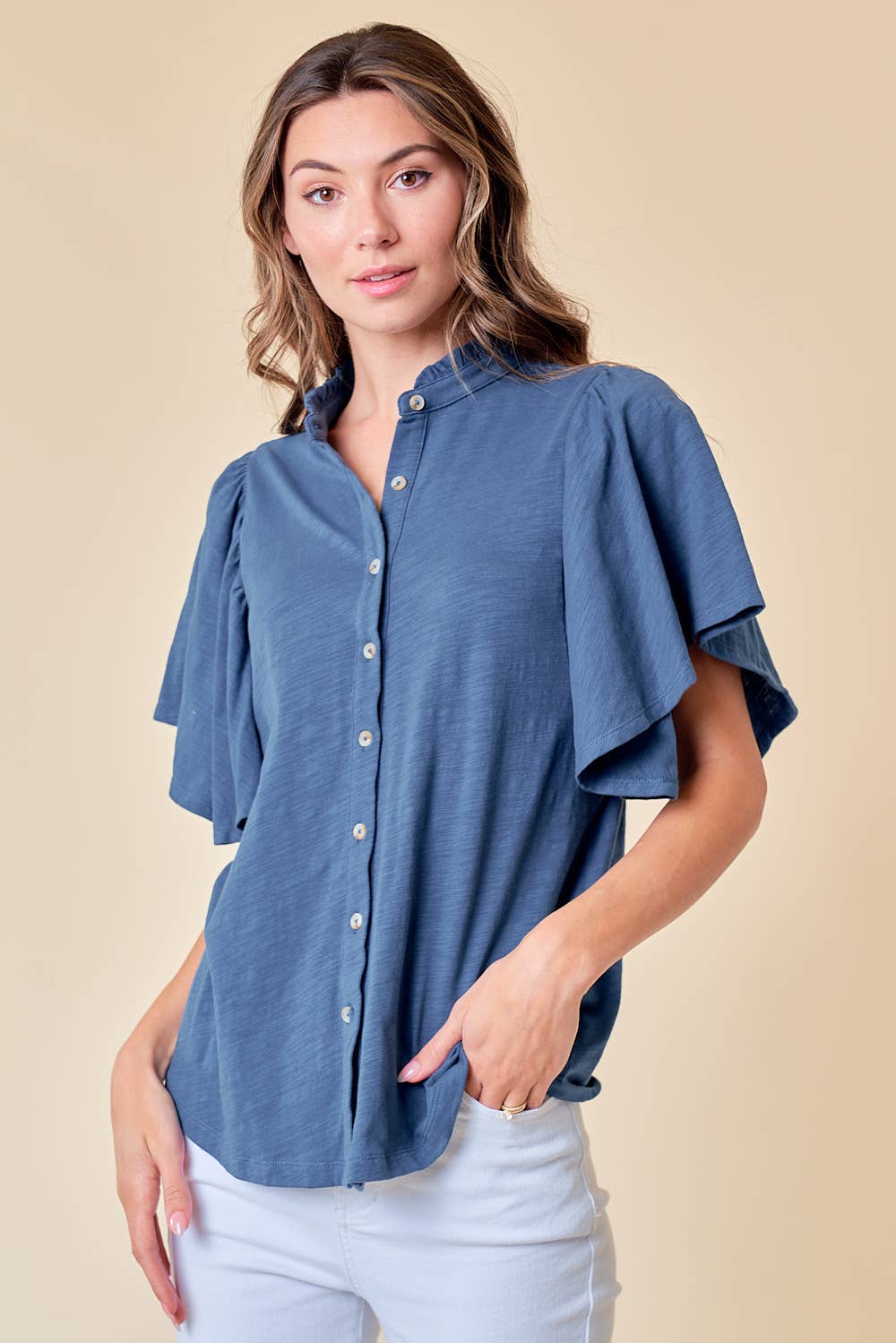 FLUTTER SLEEVE BLOUSE