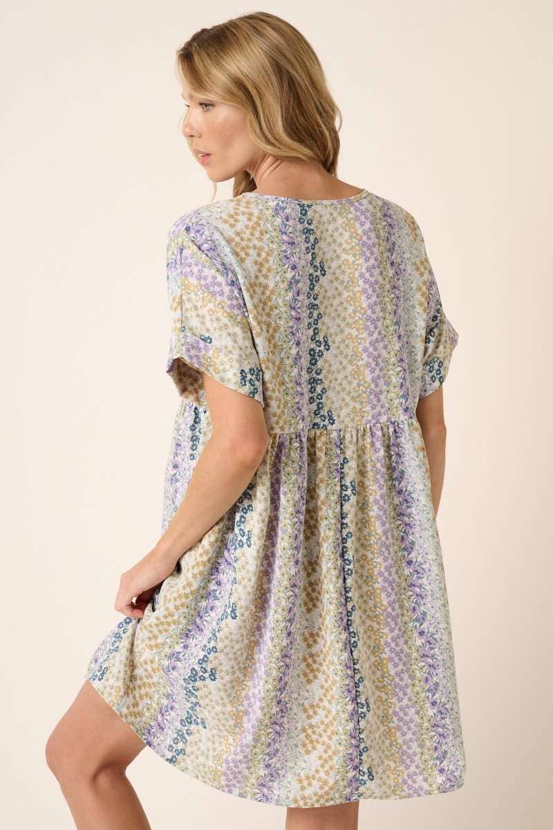 FLOWER PRINT V-NECK BABYDOLL DRESS