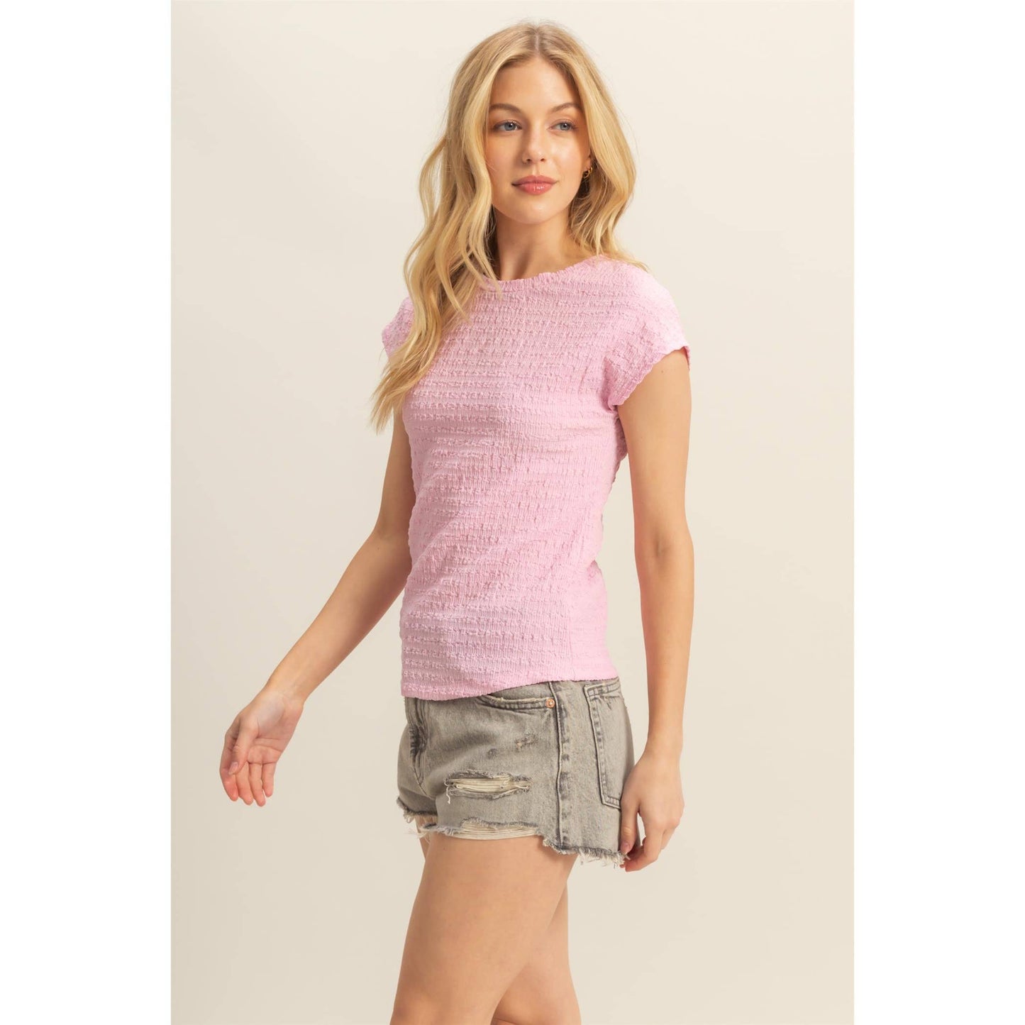 Crew Neck Textured Knit Top