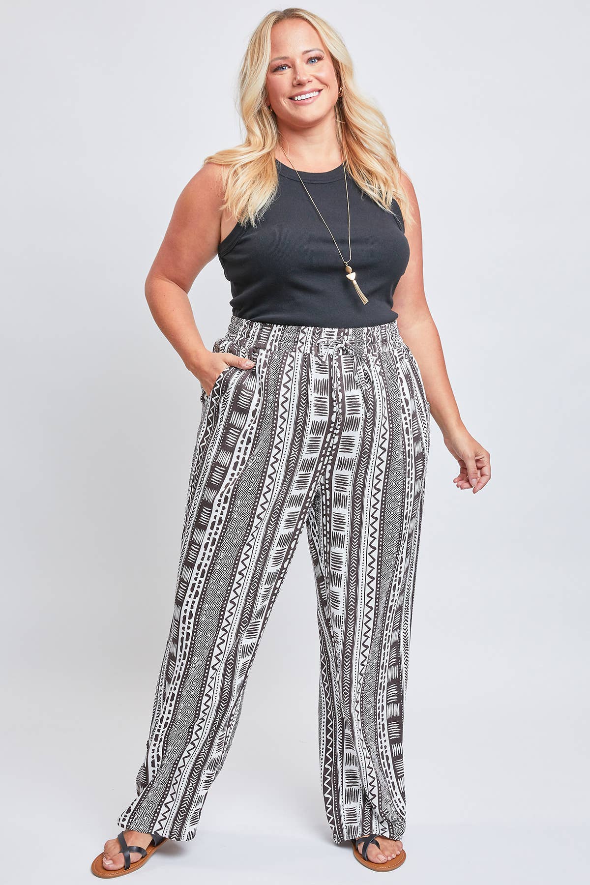 Curvy Linen Tribal Stripe Pant