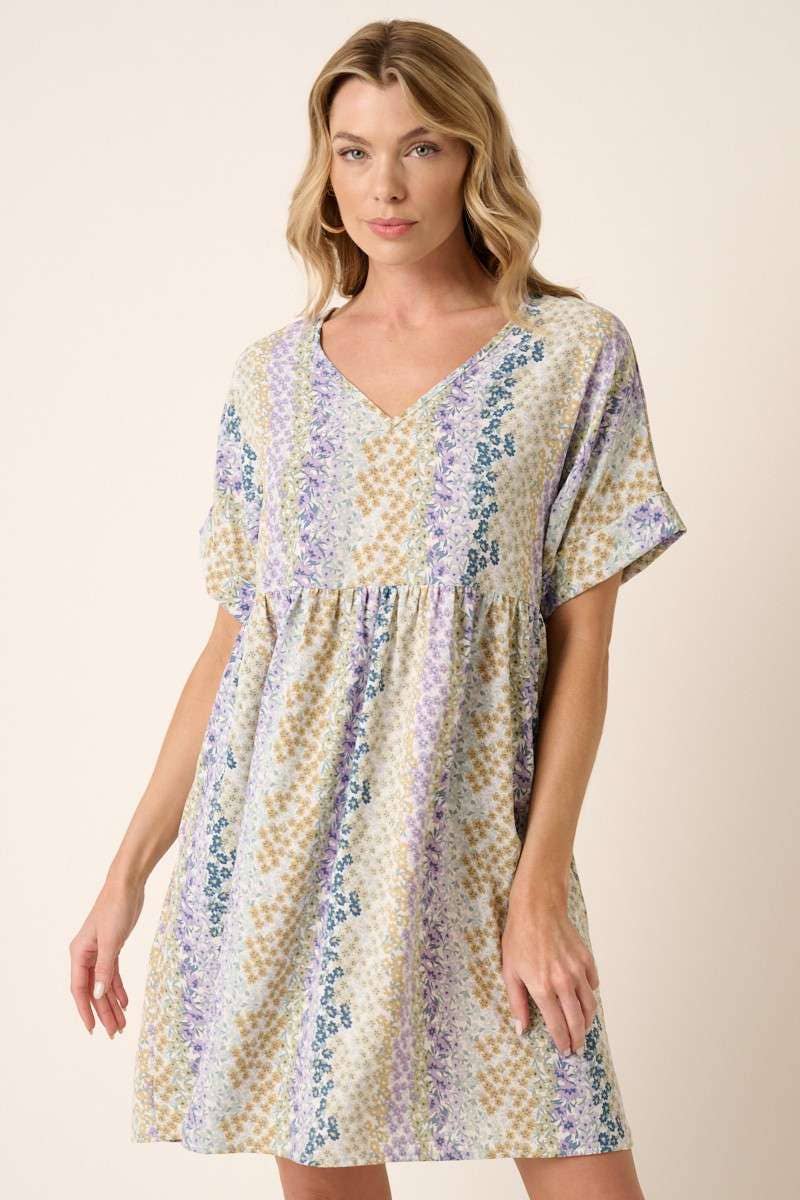 FLOWER PRINT V-NECK BABYDOLL DRESS