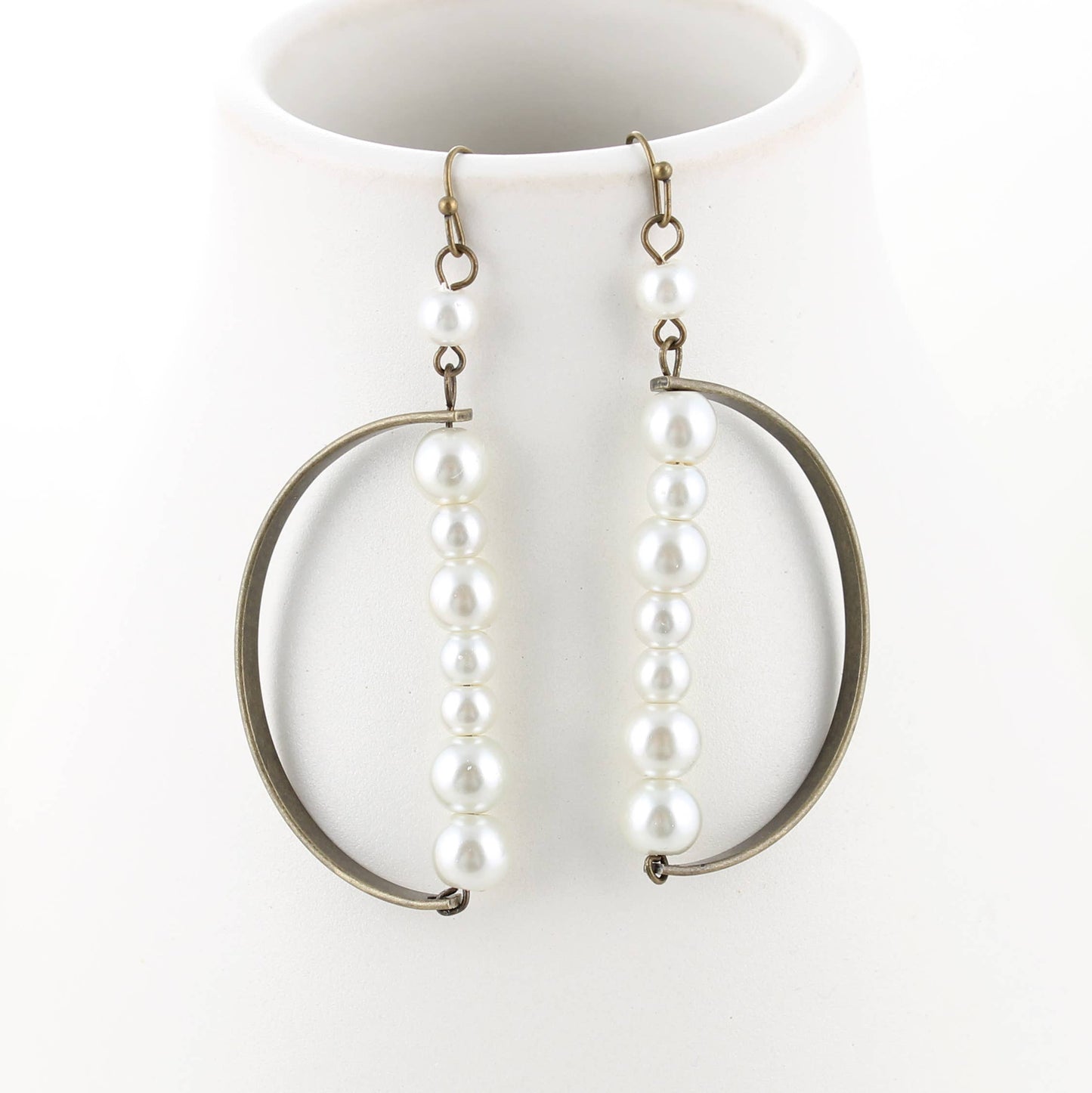 Vintage Half Circle w/ Pearl Bar Earrings