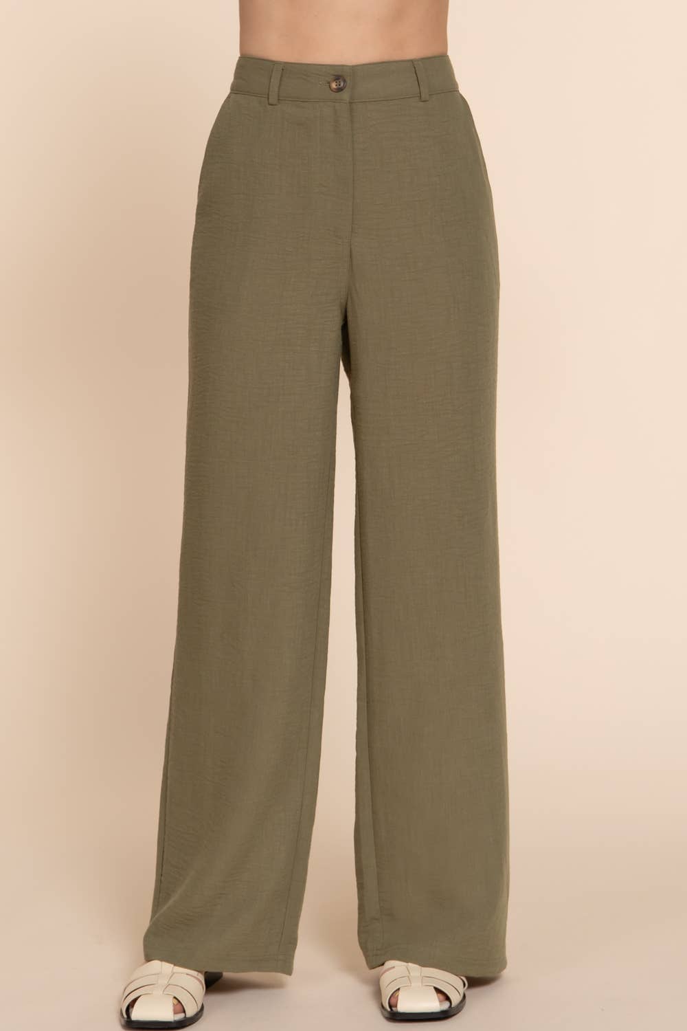 Straight Woven Linen Effect Pants