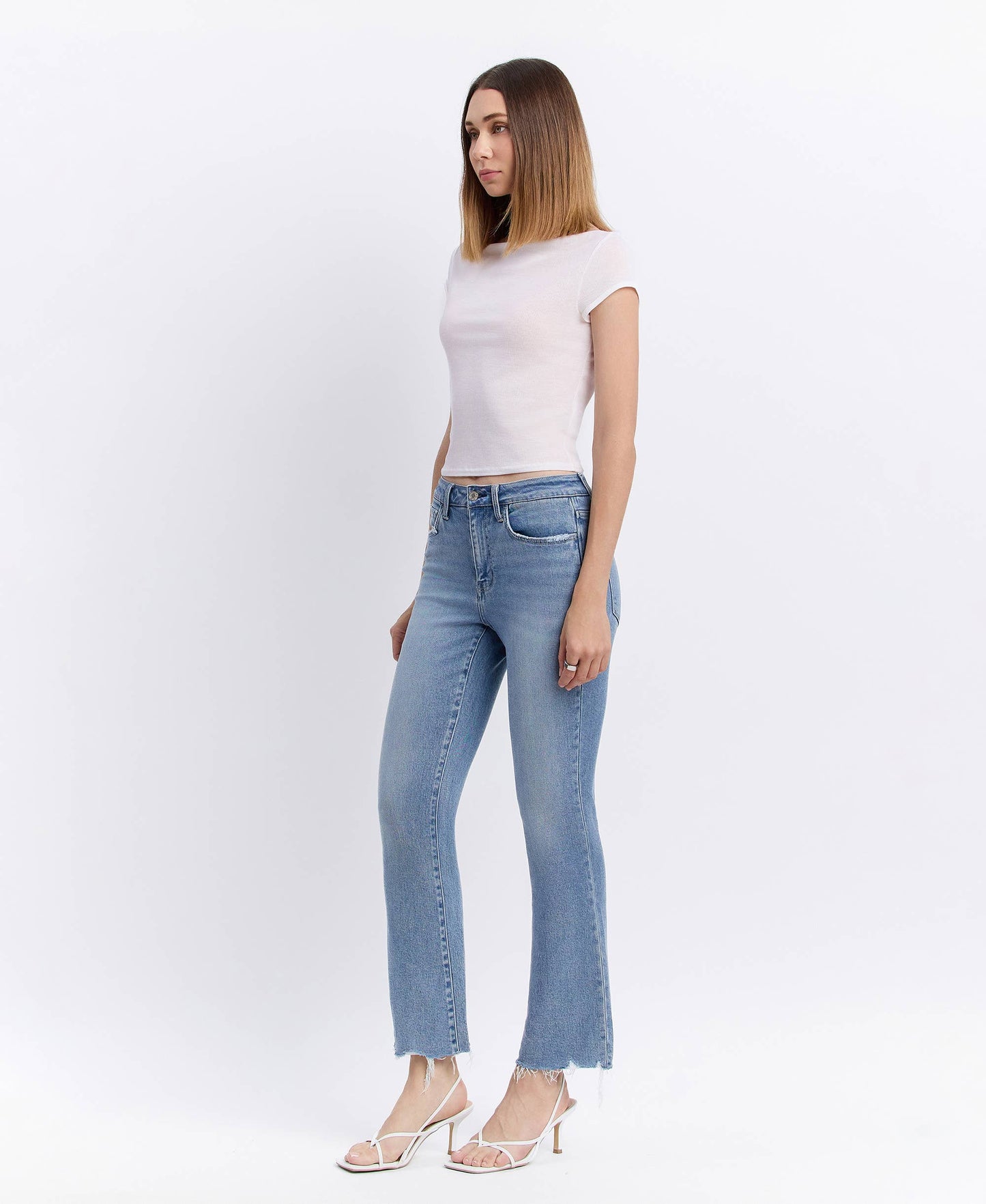 LV1709: HIGH RISE RAW HEM KICK FLARE JEANS