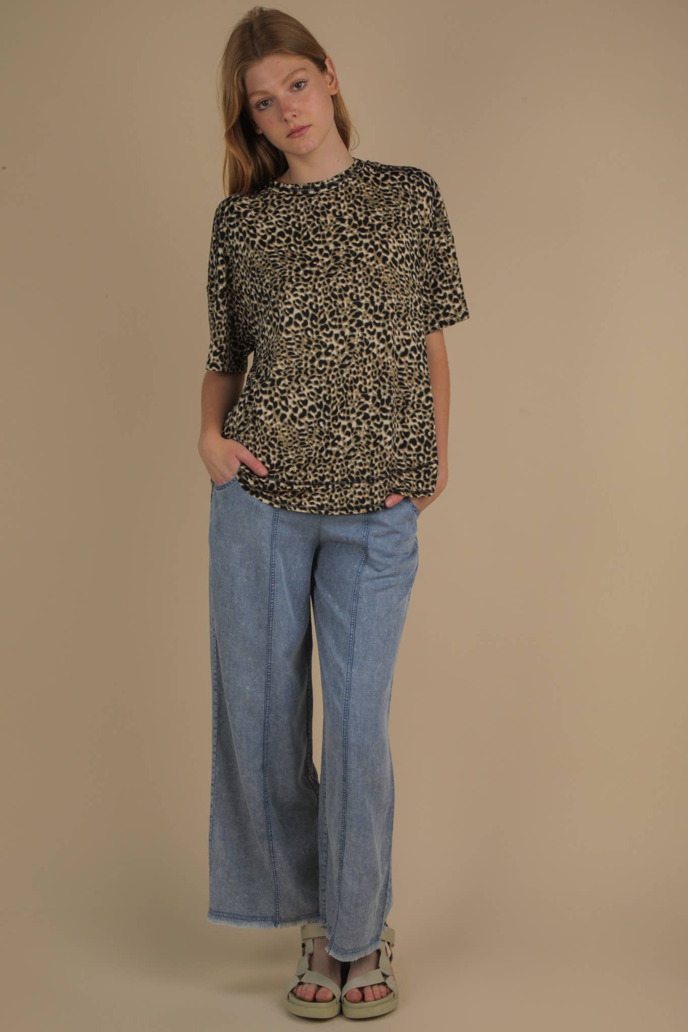Smock Waist Washed Chambray Wide Pants