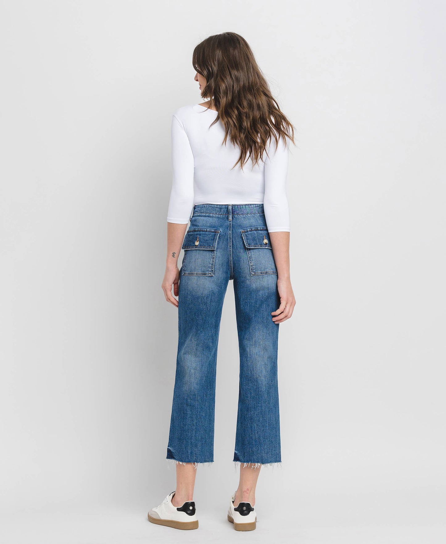 LV1355: HIGH RISE CROP UTILITY POCKET STRAIGHT JEANS