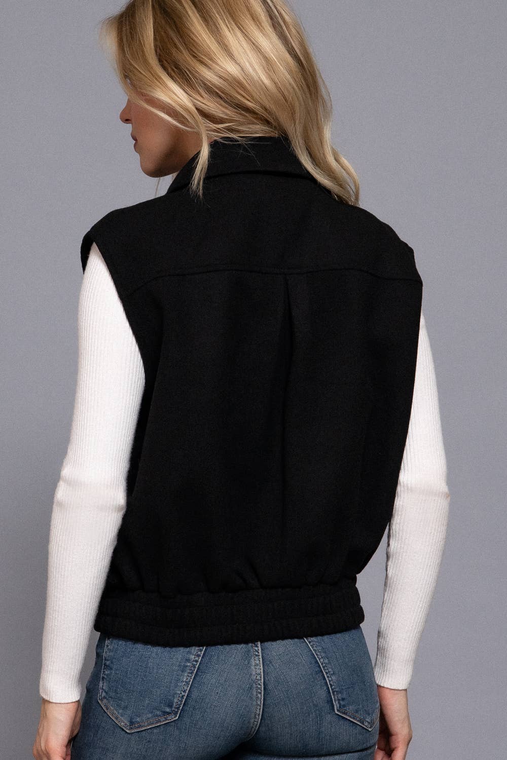 Notched Collar Zip Up Vest