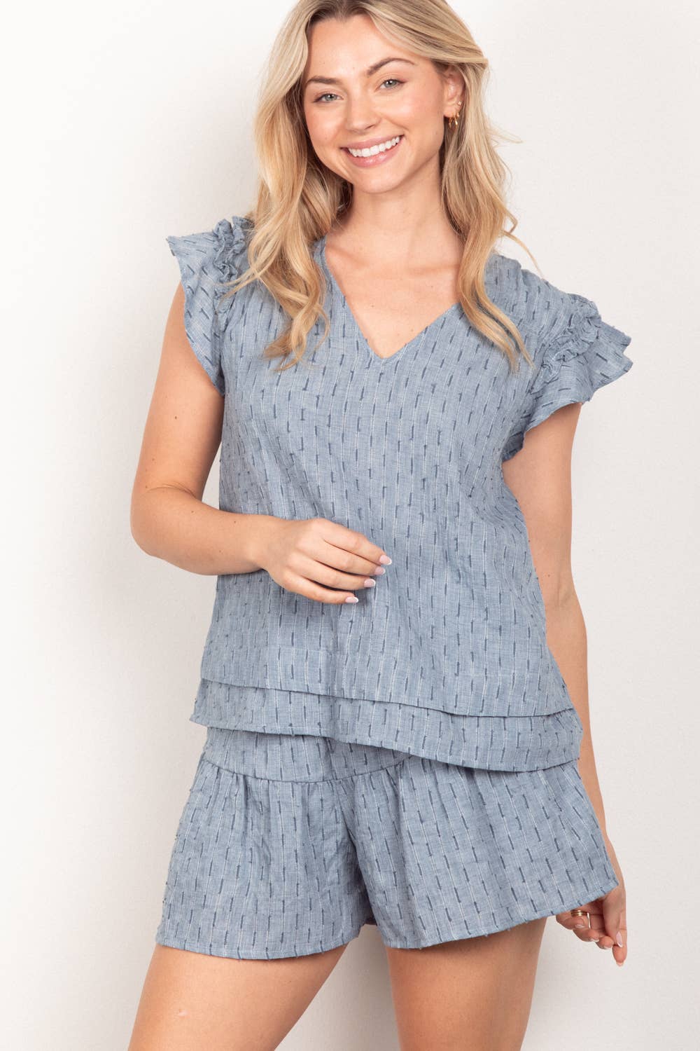 Solid Cotton Woven Cute T op & Shorts Set