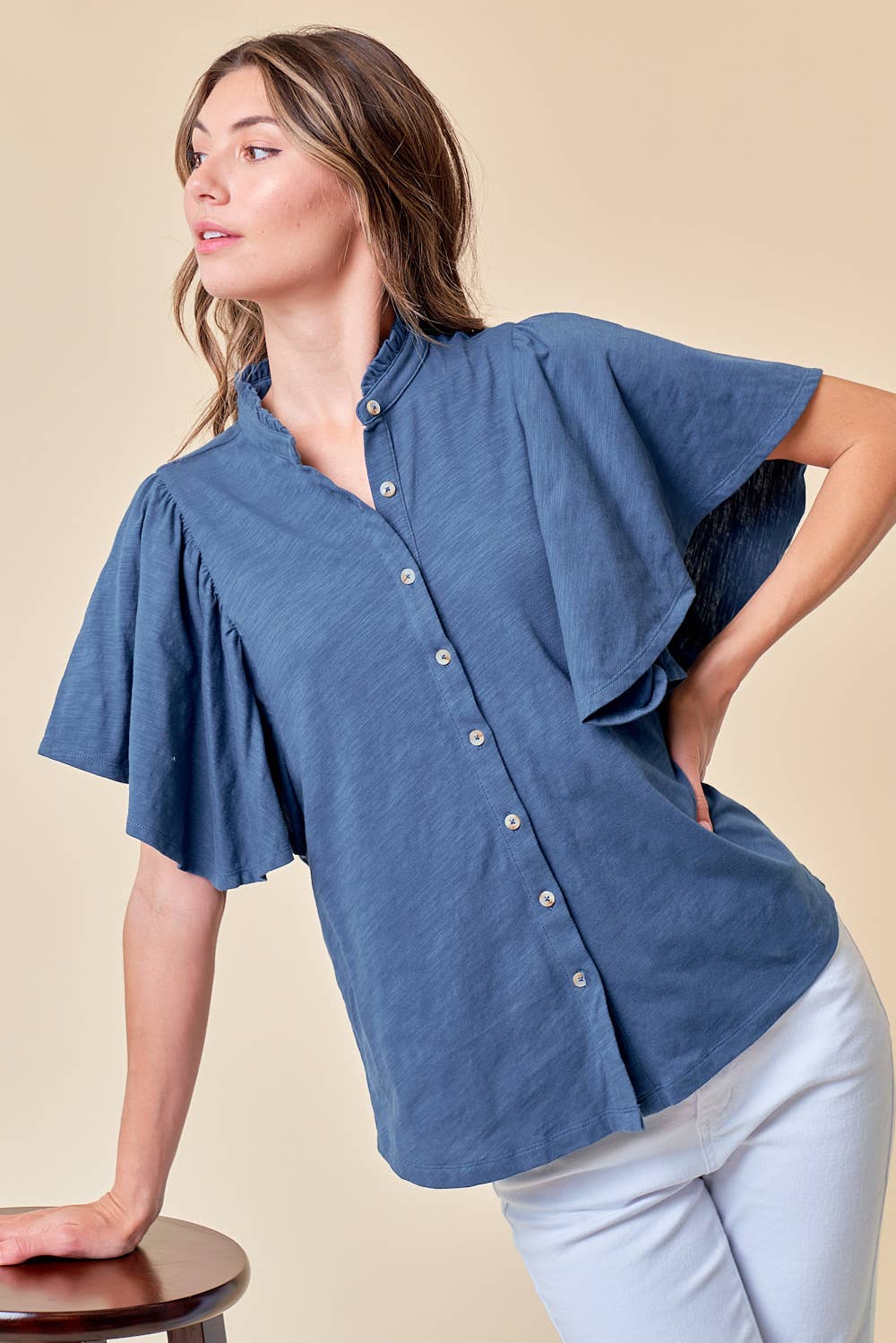 FLUTTER SLEEVE BLOUSE