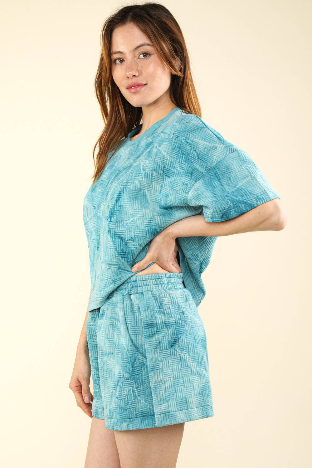 Washed Comfy Knit T op & Shorts Set