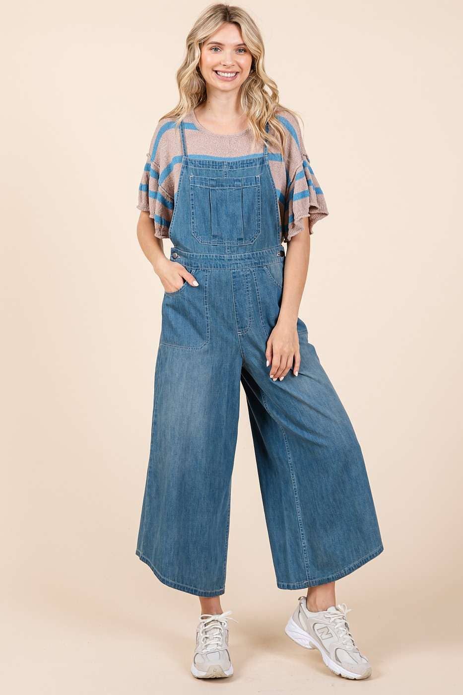 DENIM TIE BACK OVERALLS