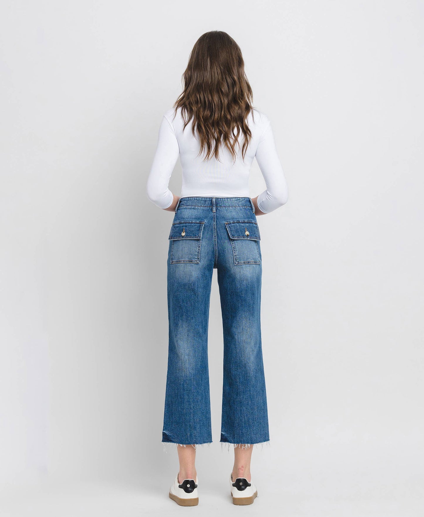 LV1355: HIGH RISE CROP UTILITY POCKET STRAIGHT JEANS