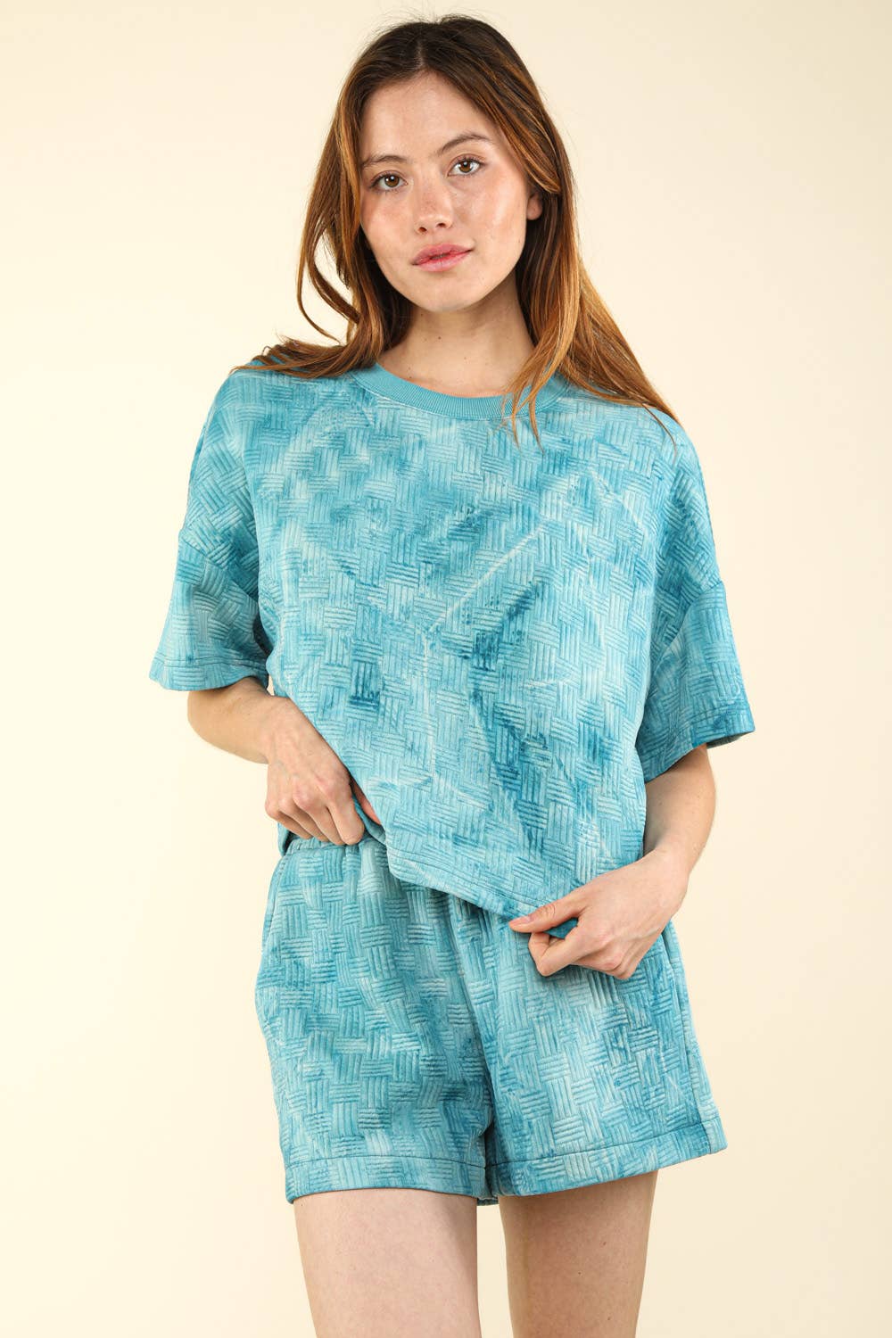 Washed Comfy Knit T op & Shorts Set