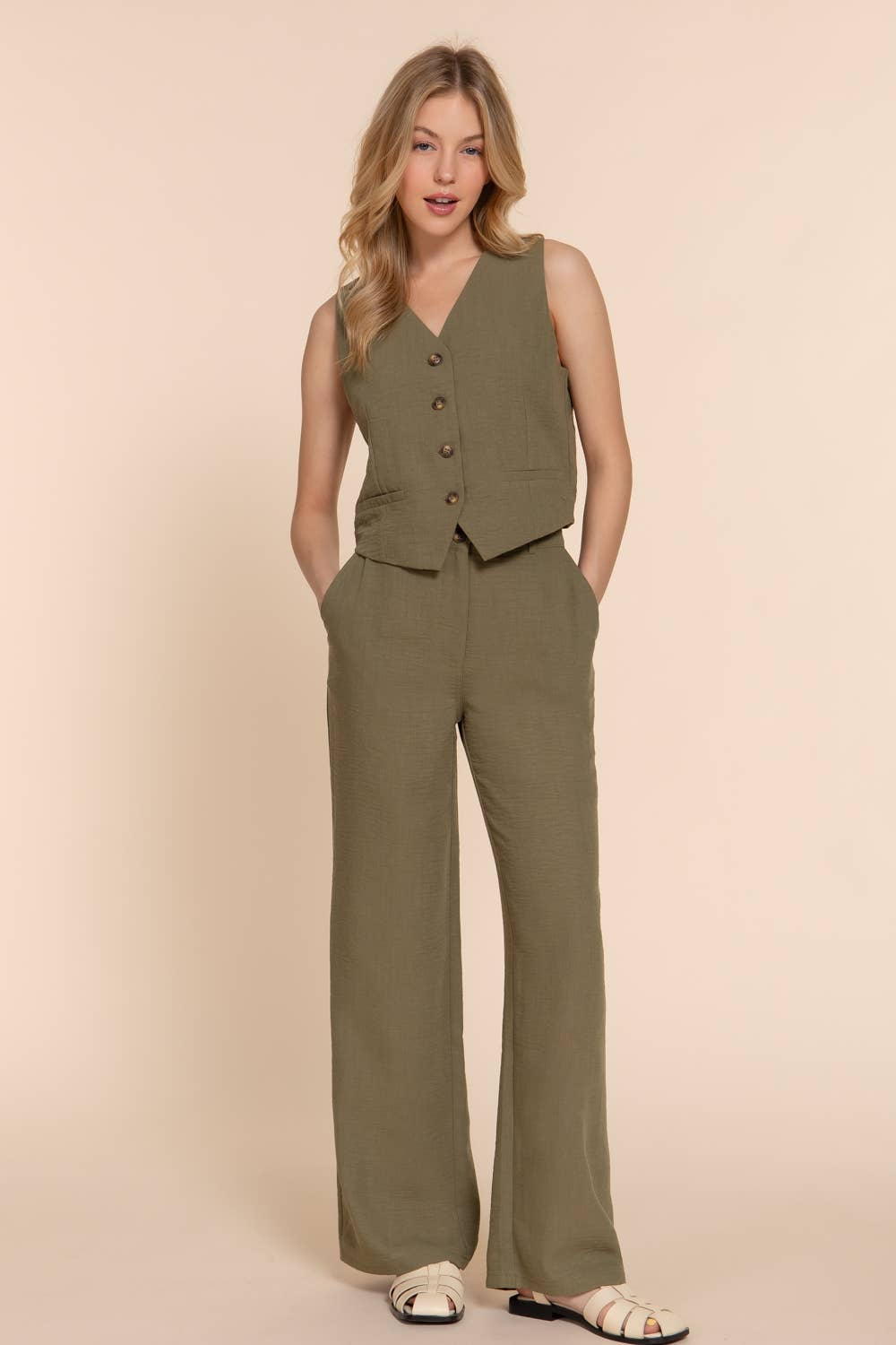 Straight Woven Linen Effect Pants