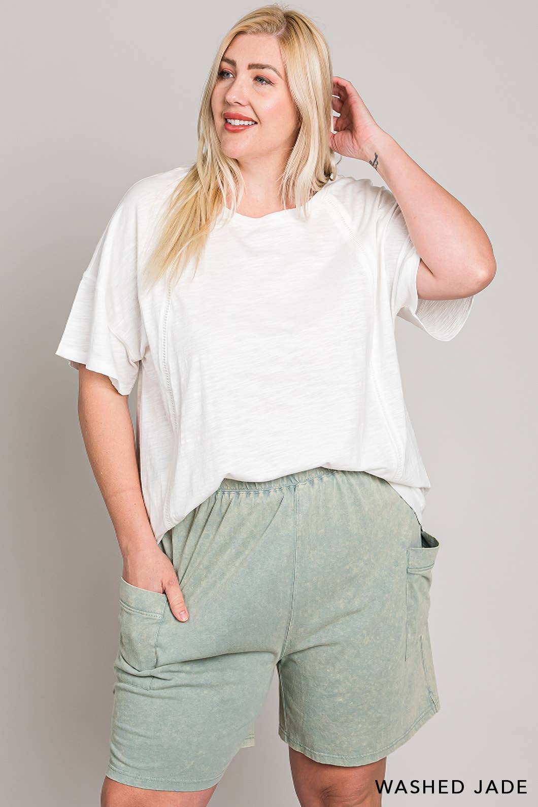 CURVY Sage Vintage Washed Shorts
