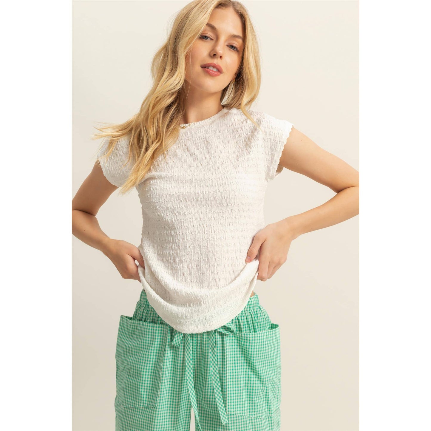 Crew Neck Textured Knit Top