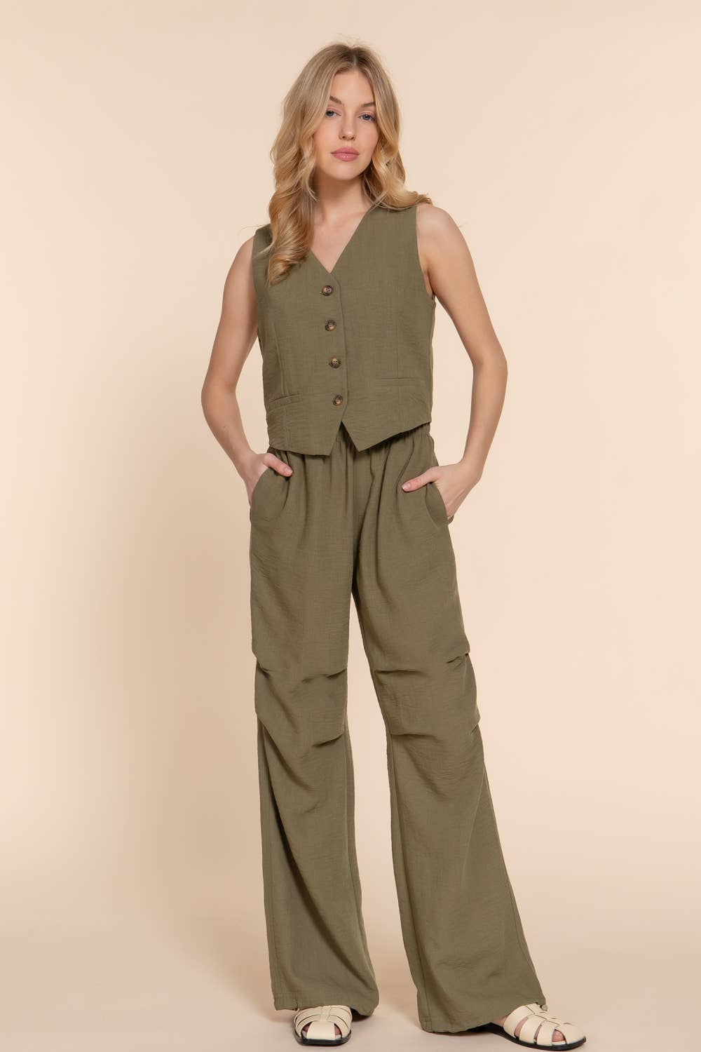 V-Neckline Linen Effect Vest