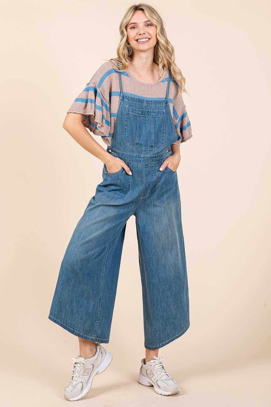 DENIM TIE BACK OVERALLS