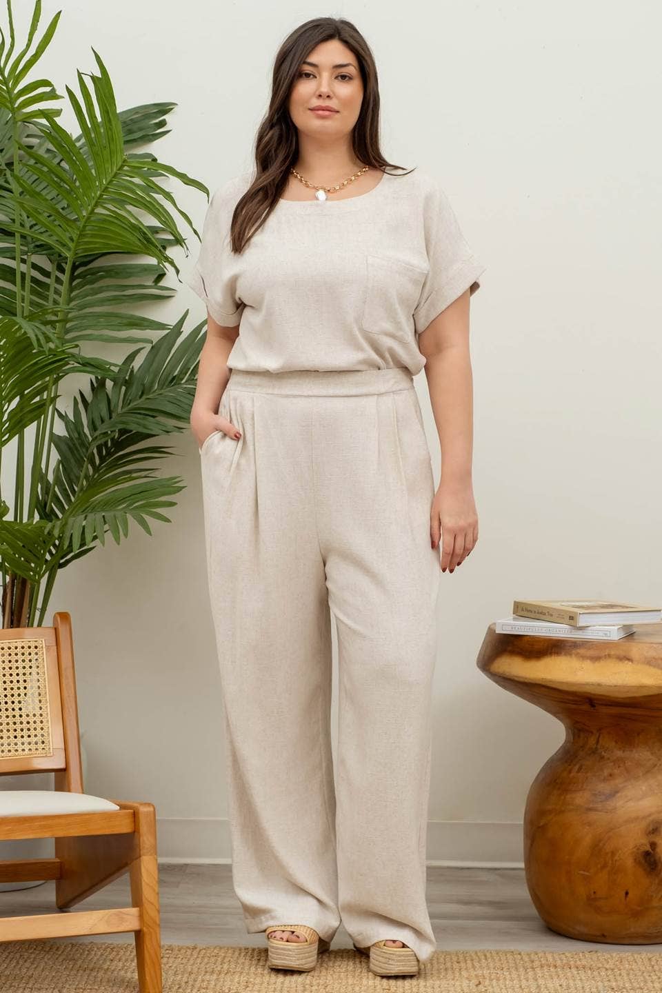 Curvy Wide Leg Linen Pants