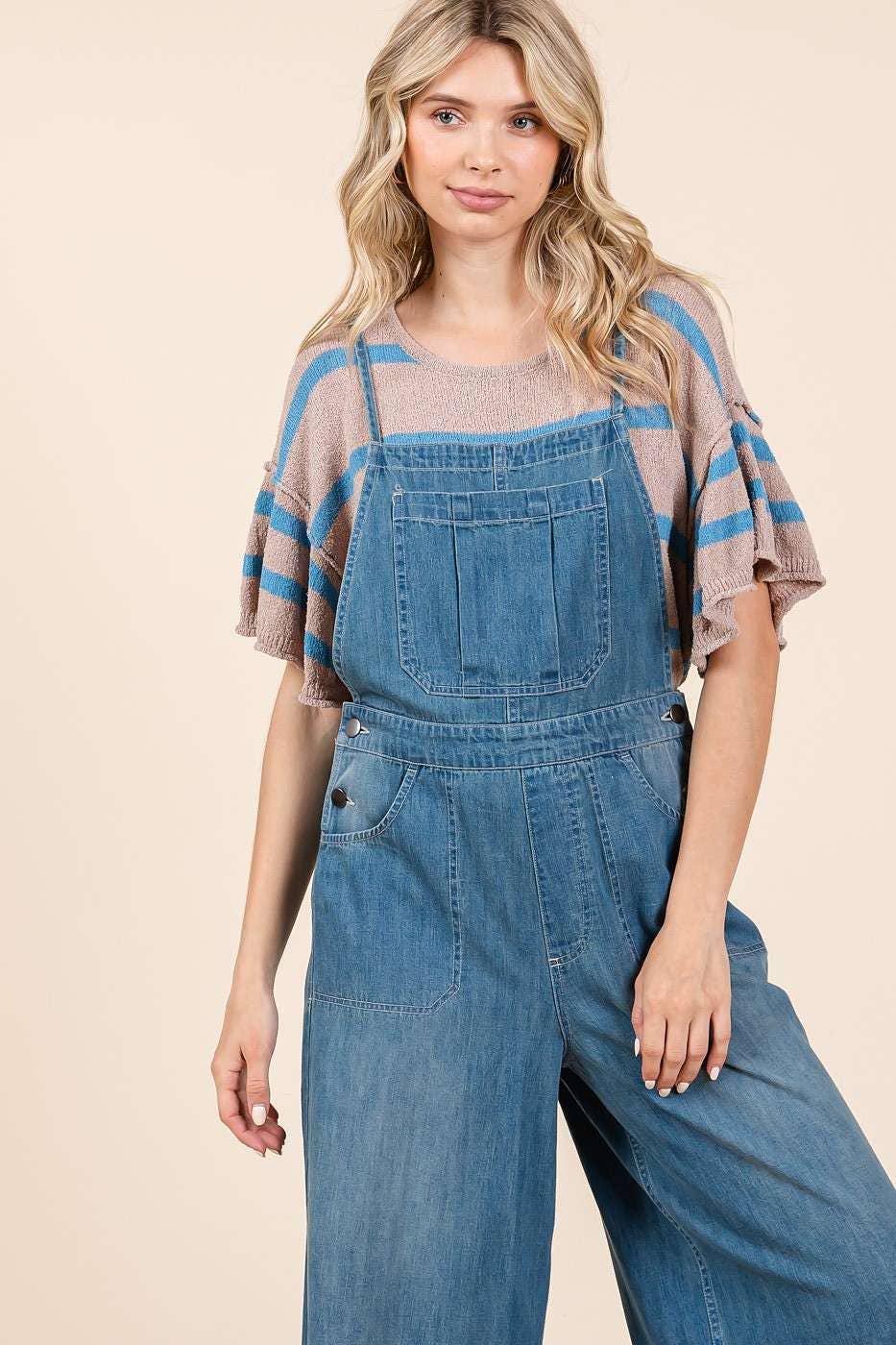 DENIM TIE BACK OVERALLS