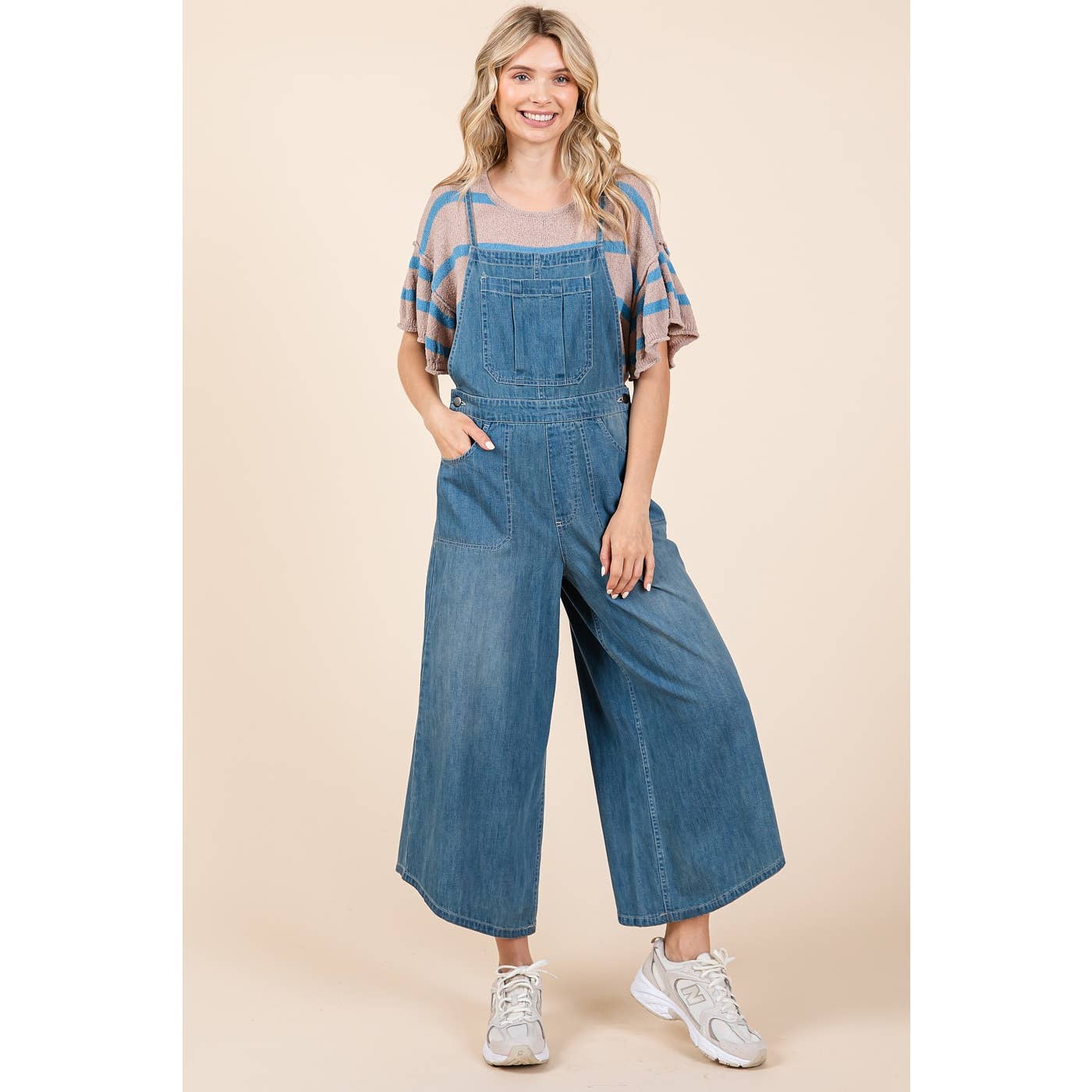 DENIM TIE BACK OVERALLS
