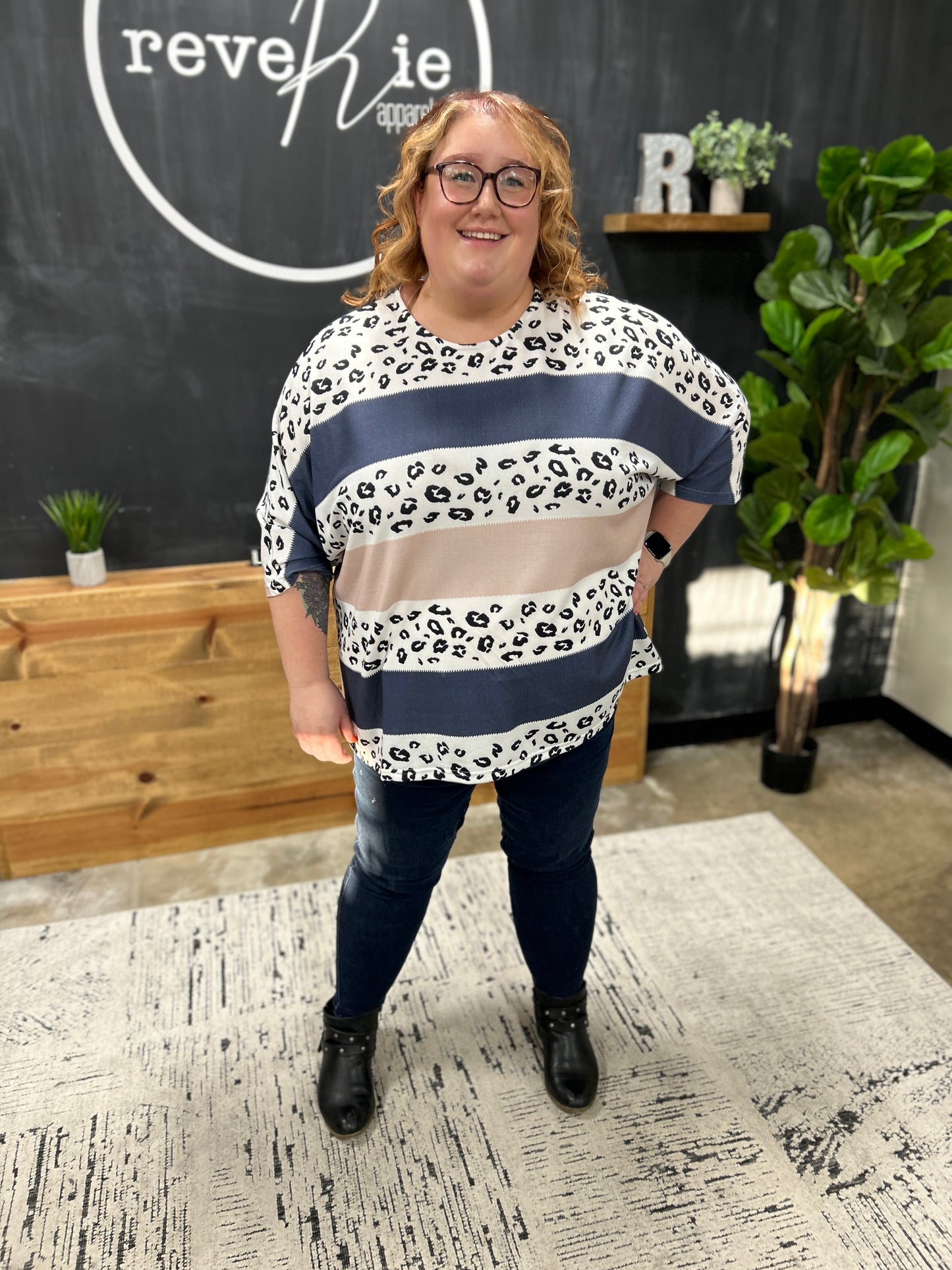 Curvy Colorblock Stripe Leopard Top