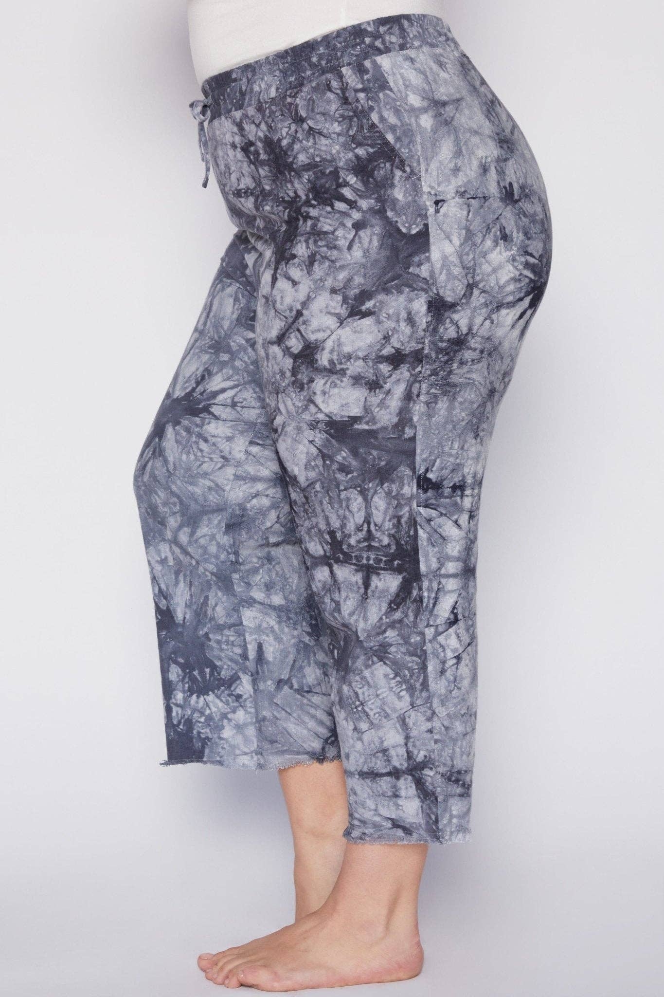 Curvy Linen-Blend Tie-Dye Pants