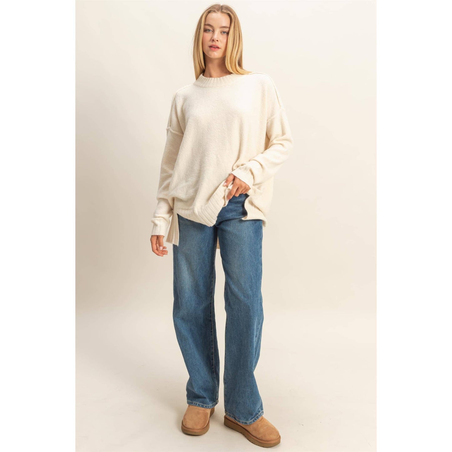 Relaxed Fit Cream Sweater