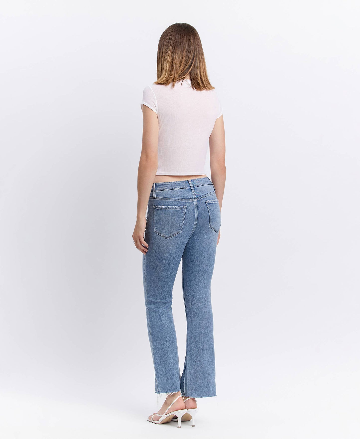 LV1709: HIGH RISE RAW HEM KICK FLARE JEANS