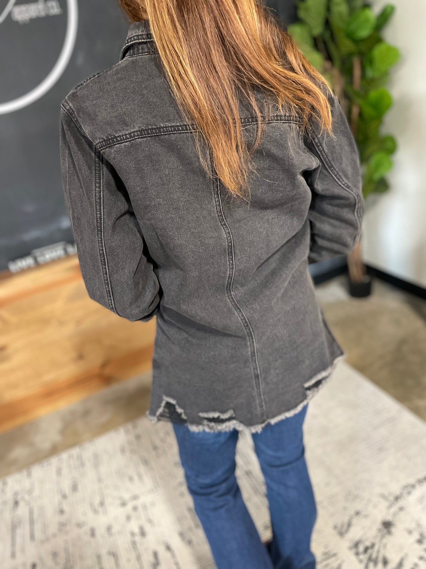 Black Distressed Denim Shacket