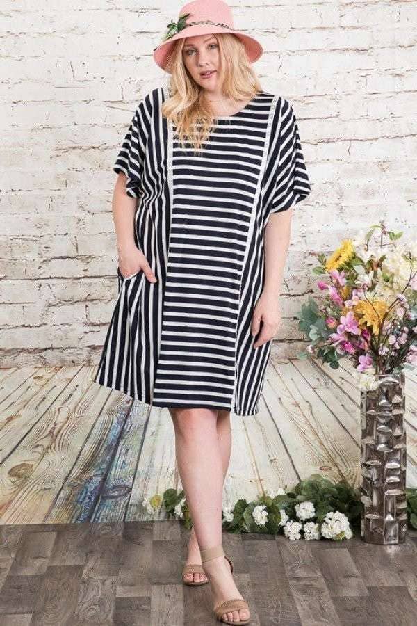 Curvy Striped Dolman Dress