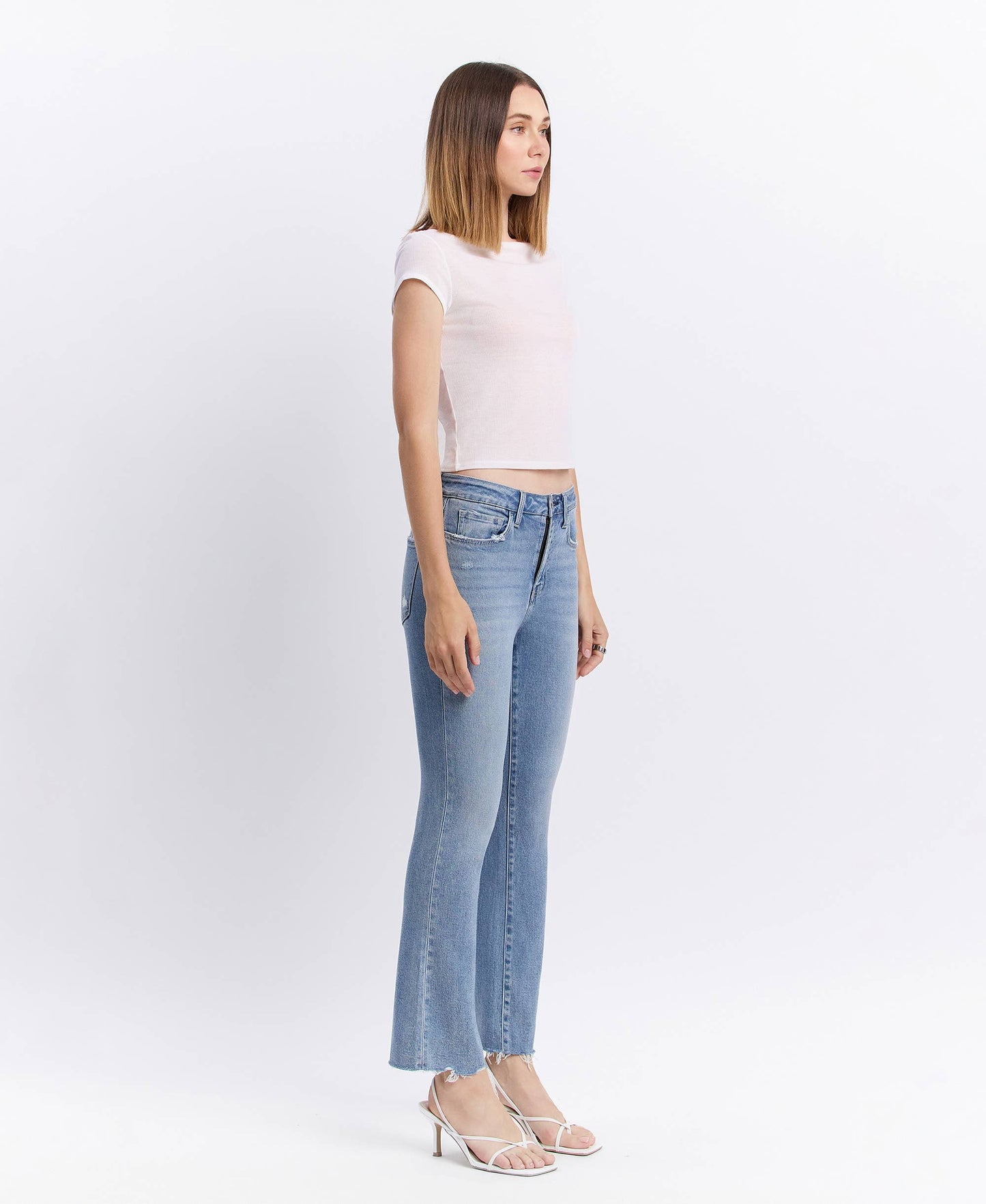 LV1709: HIGH RISE RAW HEM KICK FLARE JEANS