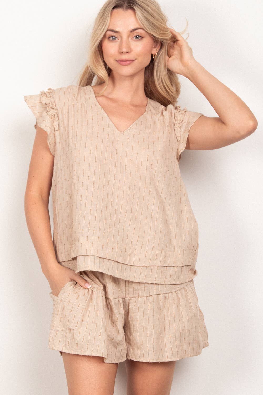 Solid Cotton Woven Cute T op & Shorts Set