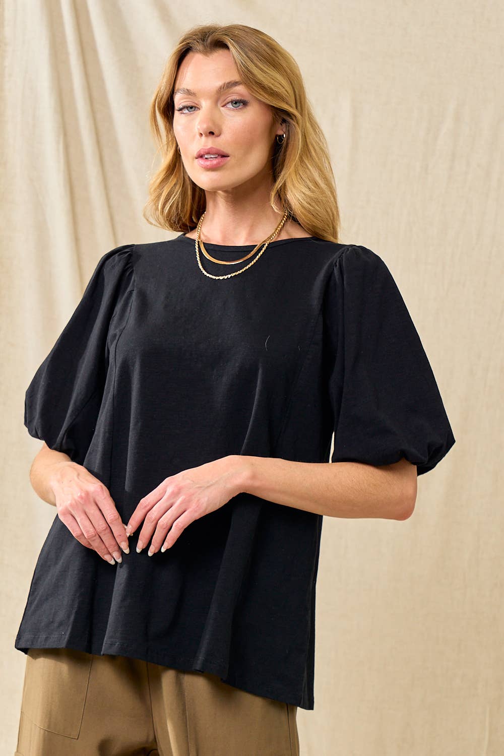 Black Puff Sleeve Top