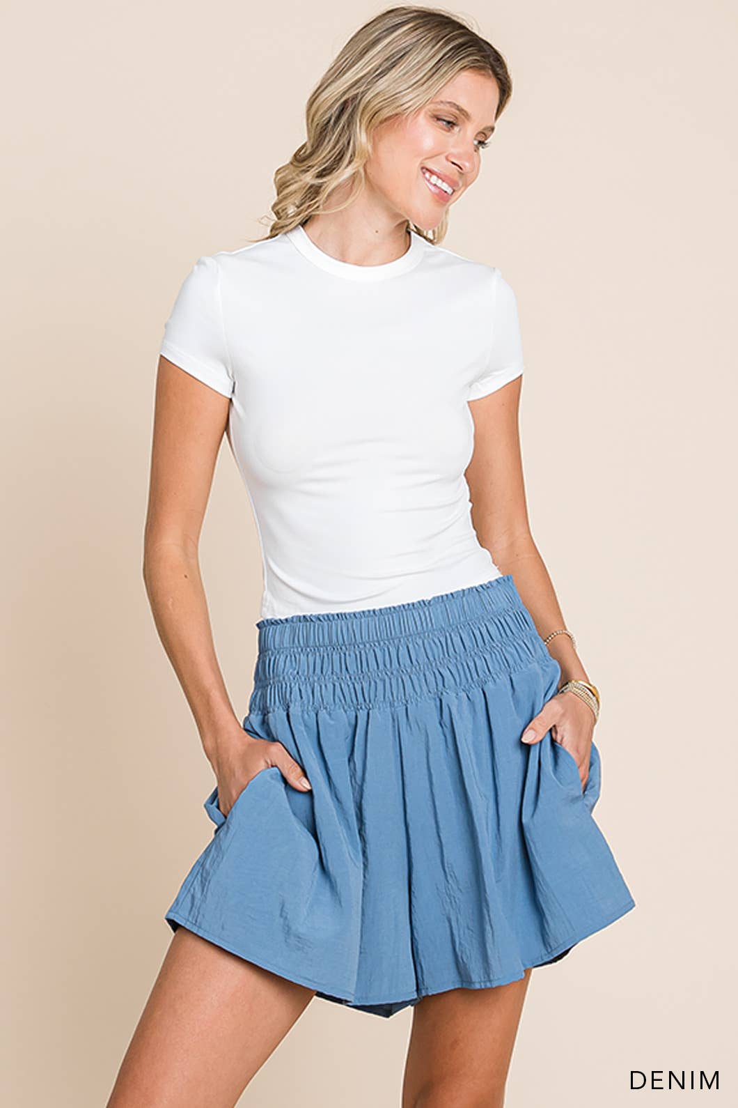Smocked Shorts: Blue