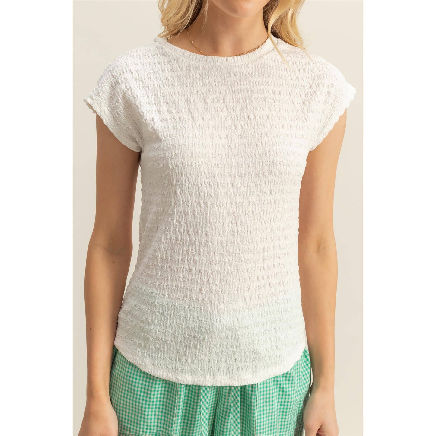 Crew Neck Textured Knit Top
