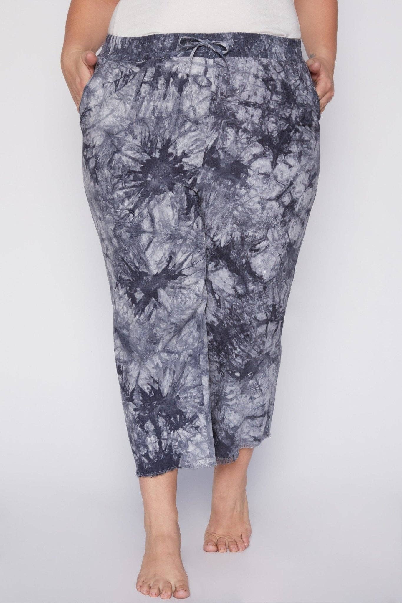 Curvy Linen-Blend Tie-Dye Pants