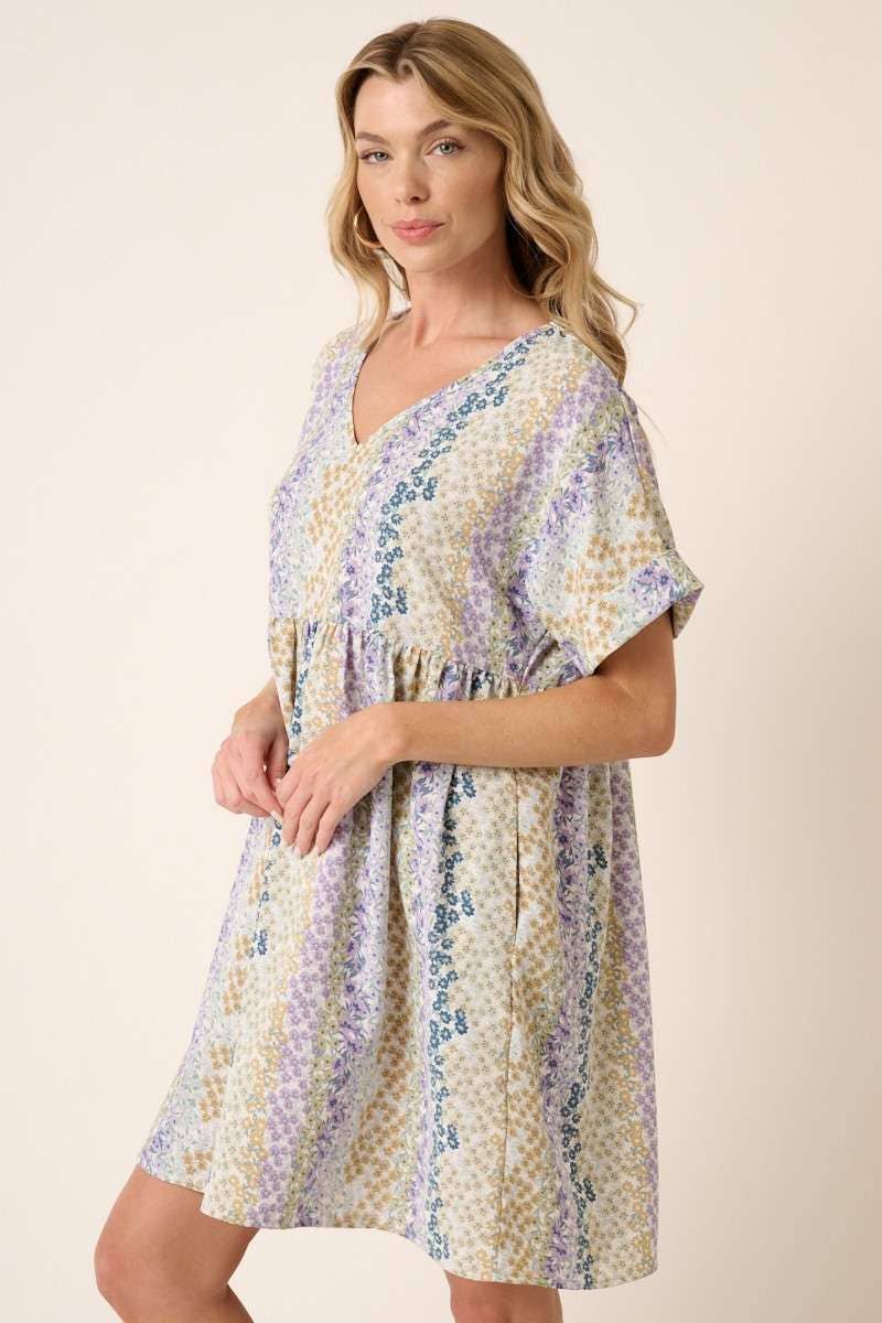 FLOWER PRINT V-NECK BABYDOLL DRESS